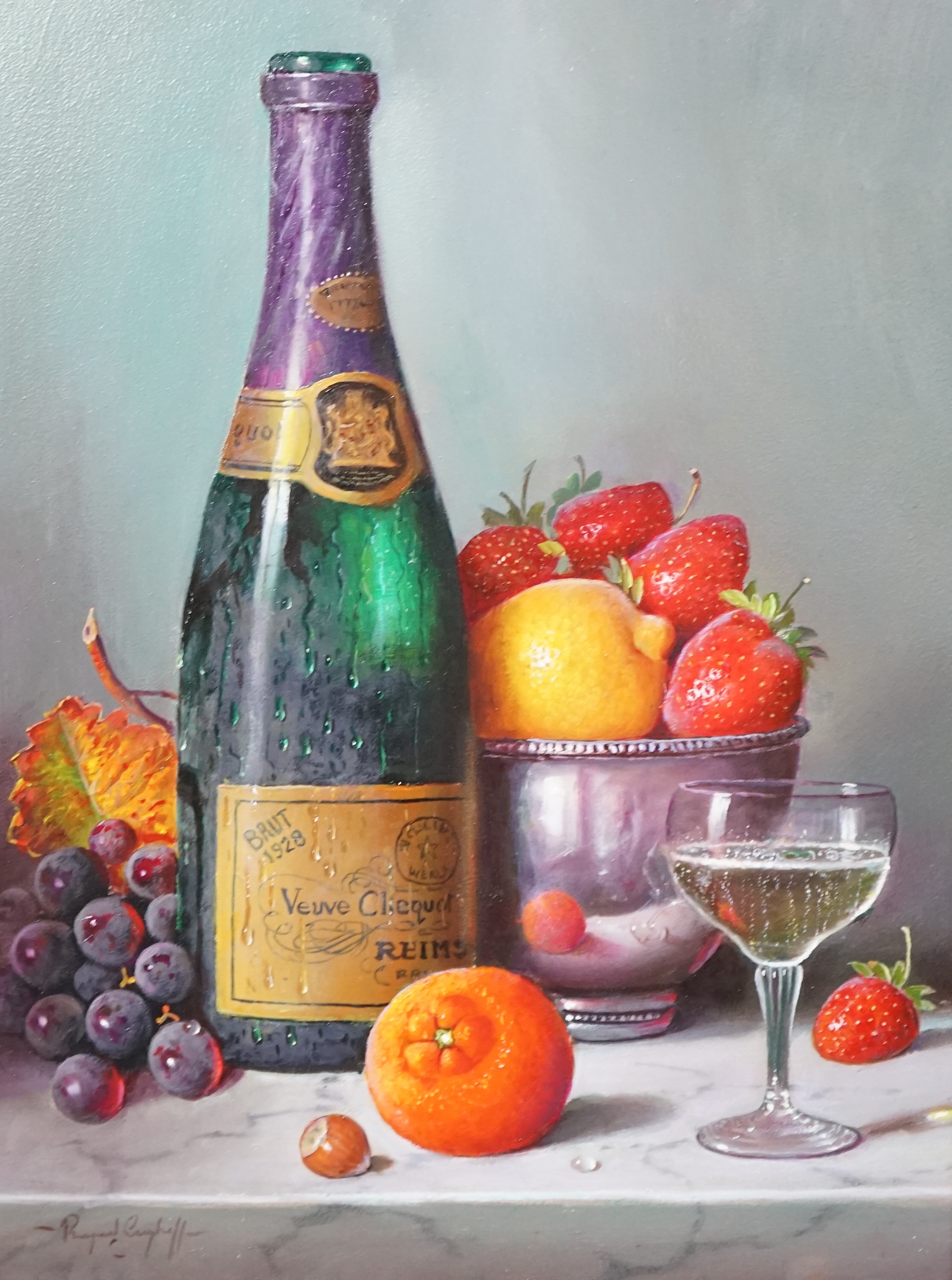 Raymond Campbell (English, 1956-), 'Veuve Clicquot Champagne 1928', oil on board, 39.5 x 29cm